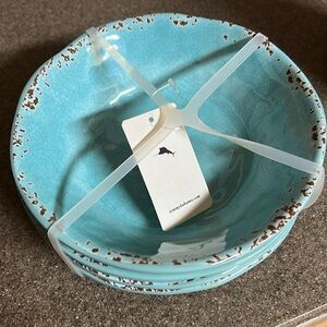 Tommy Bahama Turquoise Melamine Bowls New Set of Four